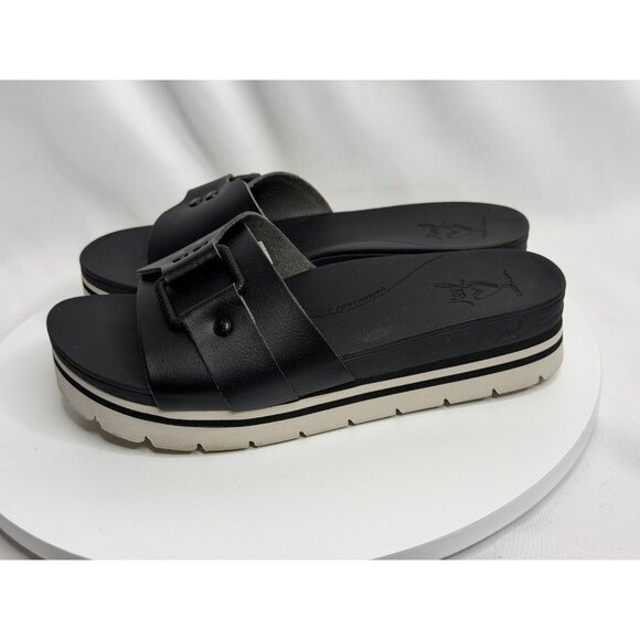 REEF Horizon Hi Slide Women's size 7 Black Platform Buckle Sandals Boho - Picture 1 of 8